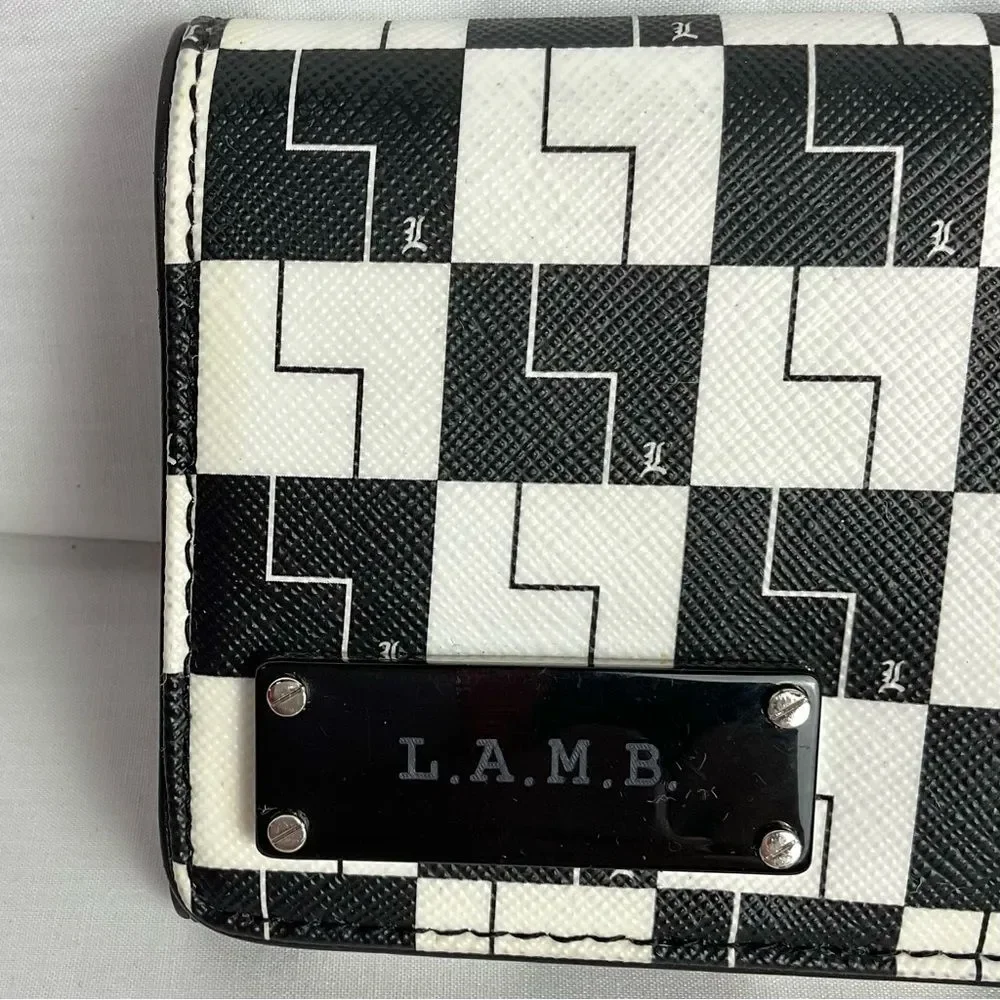 LAMB Black & White Checkerboard Wallet Y2K Signature Zip Around vintage